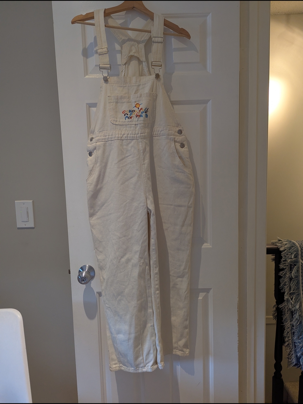 Vintage Ivory Cream Embroidered Cotton Overalls Cottagecore Coquette Coastal 4/6